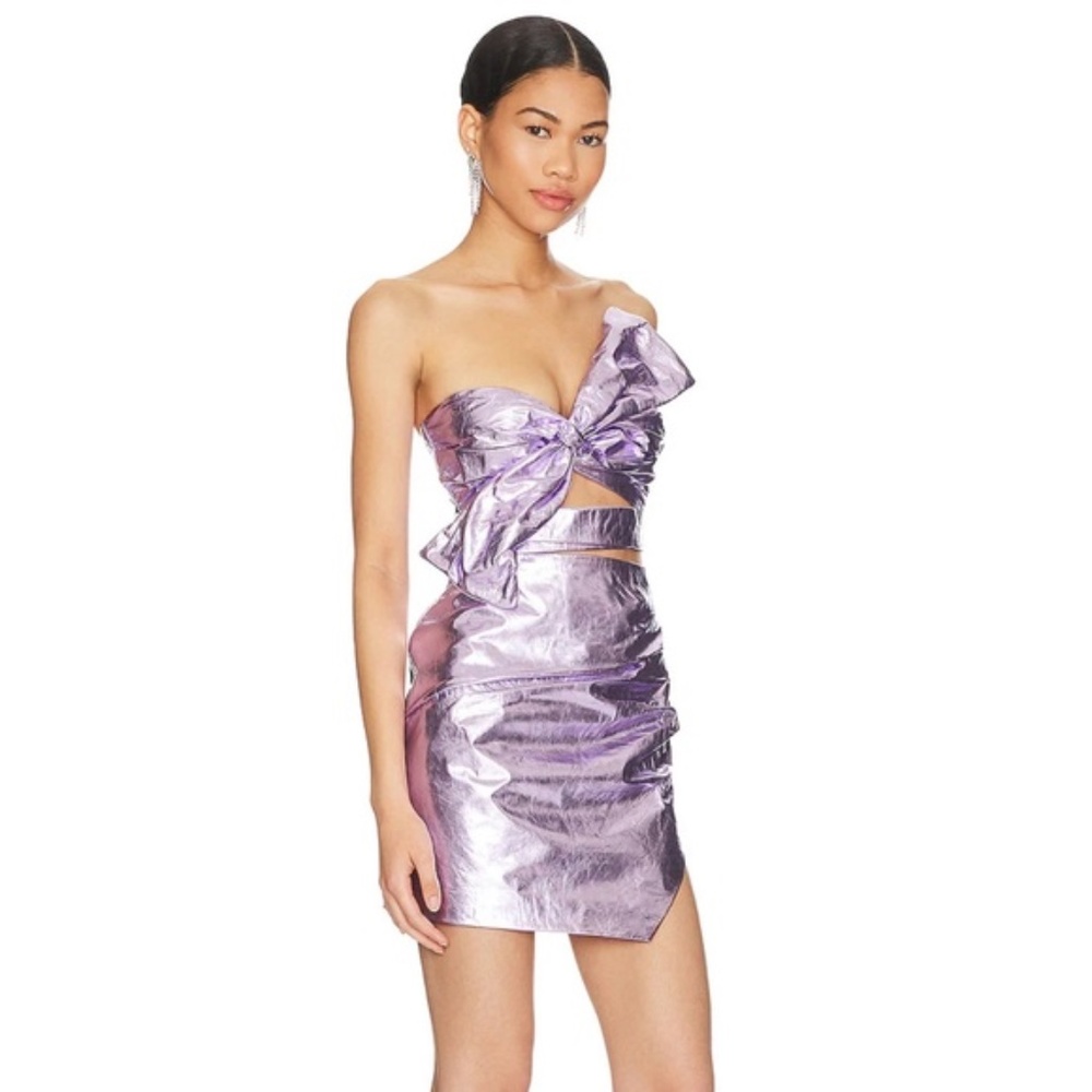 Lamarque Metallic Lavender Mini Dress with Bow
